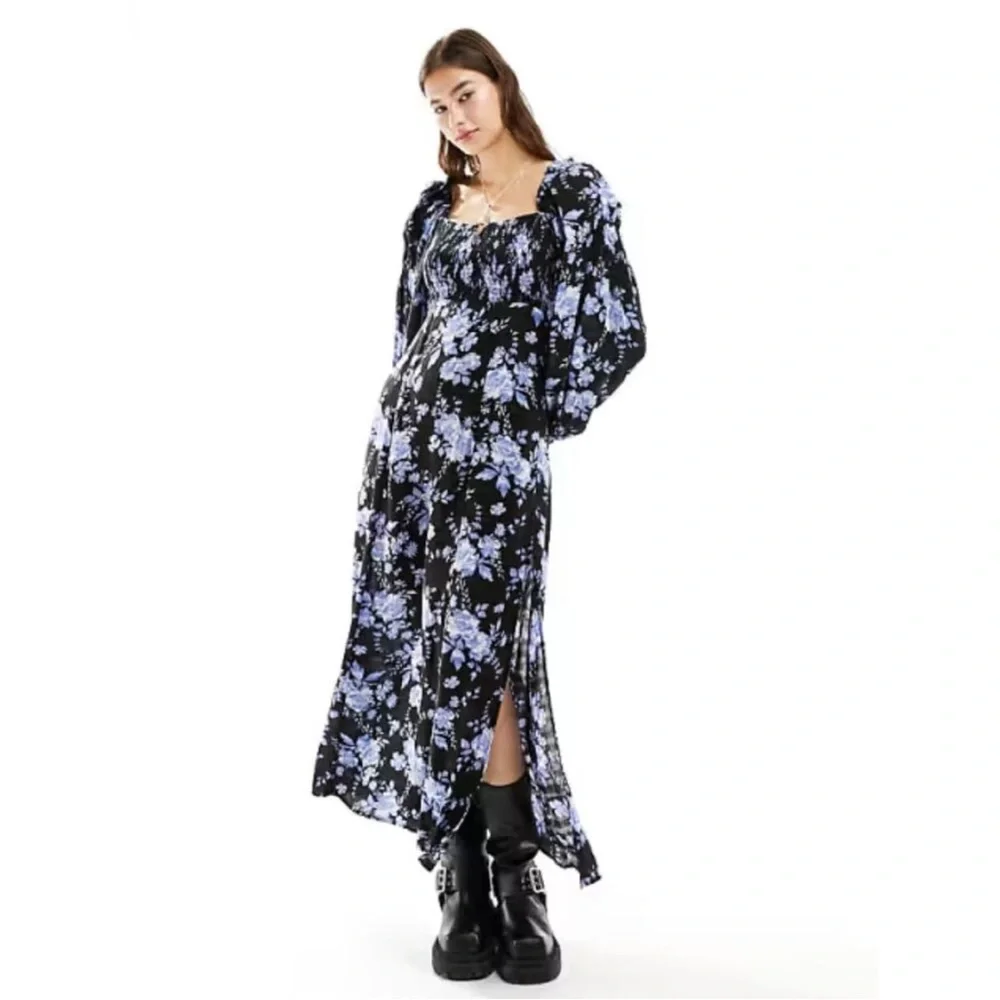 NEW Free People Jaymes Floral Print Square Neck Long Sleeves Midi Dress